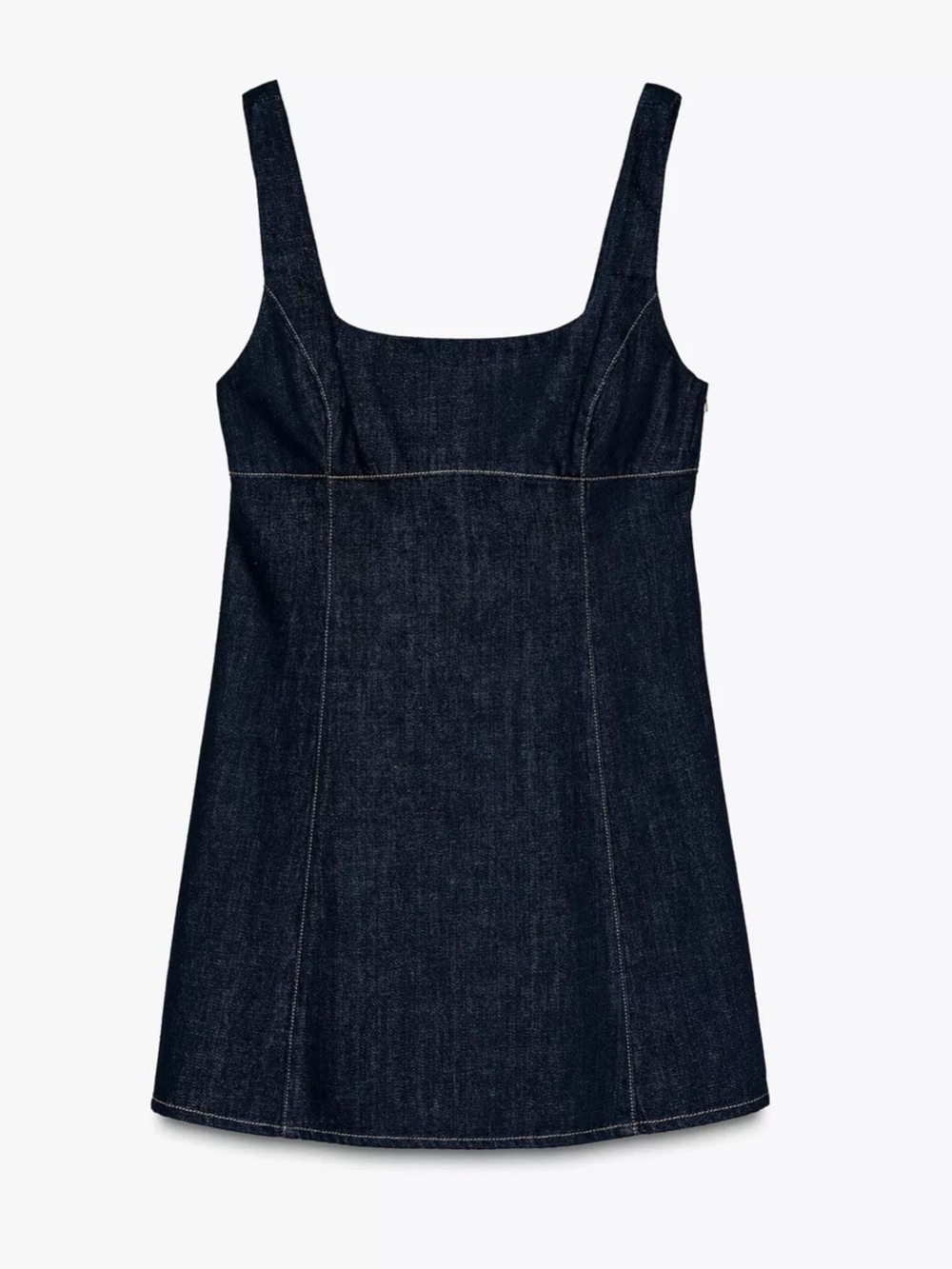 Zara Dark Wash Denim Mini Dress XS Fitted Structured Square Neck